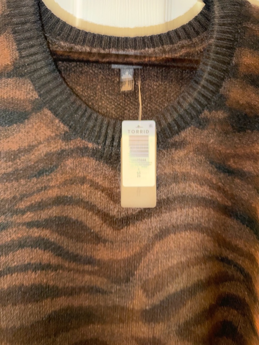 torrid Vegan Cashmere Brown and Black Zebra-Print Crewneck Sweater - Picture 2 of 4